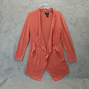 Papillon Sweater Cardigan Womens‎ Medium Coral Waterfall Open Front Pockets